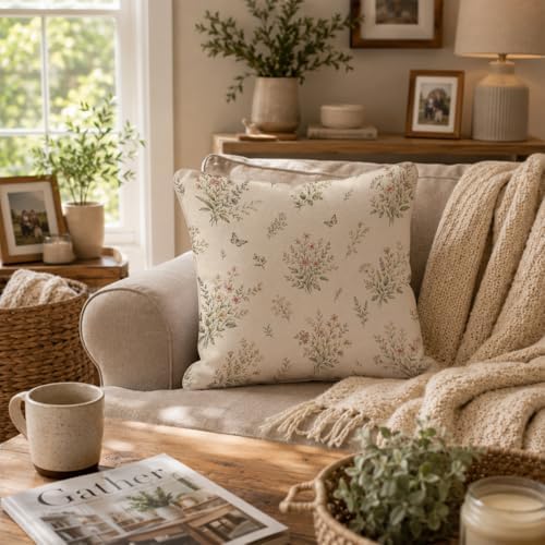 ORAFOUDUO Vintage Wildflower Butterfly Throw Pillow Cover 18x18 - Image 5