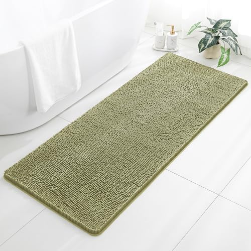 Chenille Bathroom Runner Rug 24"x60" Sage Green, Plush Bath Mat by Kildoss