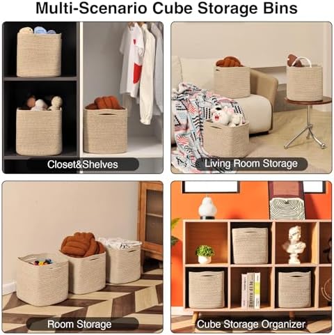 ICERZCZ 11 Inch Cube Storage Bins, Woven Baskets, Mixed Brown - Image 4