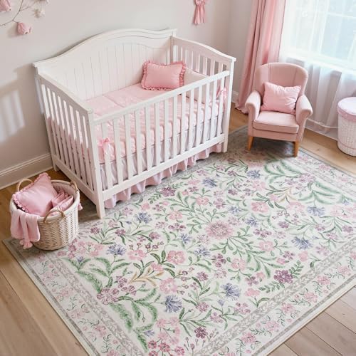 Lahome 6x9 Purple Rugs for Bedroom, Boho Botanical Nursery Dorm Rug - Image 4