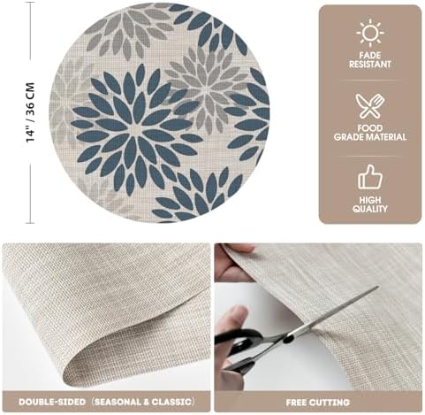 Artoid Mode Navy Dahlia Plastic Round Placemats Set of 4, 14 Inch Seasonal - Image 6