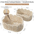 Coeusy Wicker Scalloped Basket Set of 2, Woven Storage Baskets - Image 4