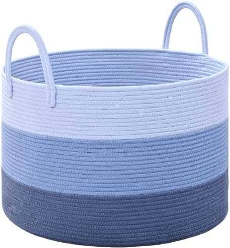 67L Large Woven Blanket Basket, Cotton Rope Baby Laundry Hamper by Degeyoyo