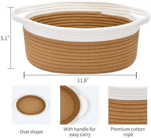 ABenkle Small Basket with Handles, Boho Decorative Rope Woven Dog Cat Toy - Image 2