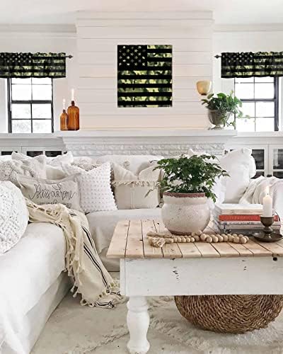 Vandarllin Rustic Green Camo Military Pattern American Flag Kitchen Curtains - Image 5