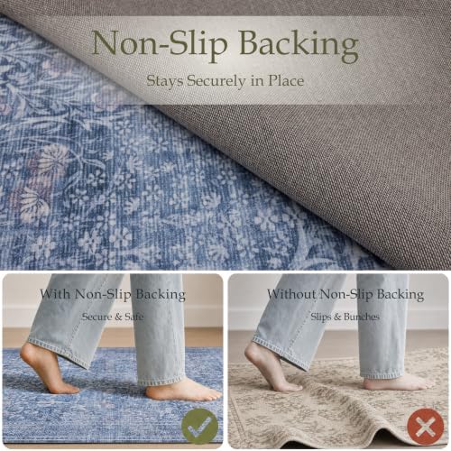 JOLLYVOGUE 5x7 Area Rugs for Living Room, Vintage Washable Rug, Dusk Blue - Image 4