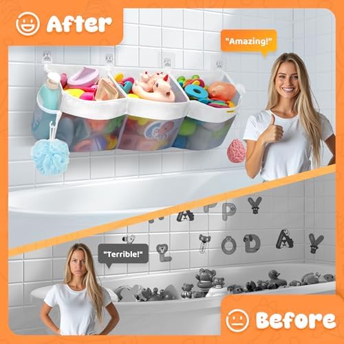 Bath Toy Organizer 3 Compartment Bath Toy Storage Bag Shower Caddy - Image 3