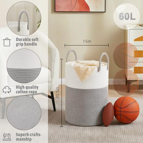 Artfeel Laundry Basket, Woven Cotton Rope Laundry Hamper, 60L - Image 6