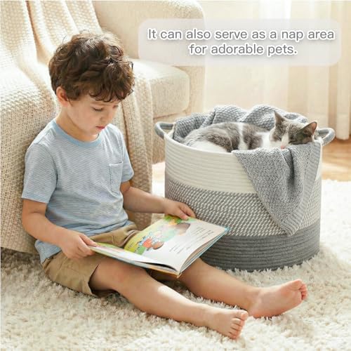 Artfeel 70L Large Cotton Rope Basket, Decorative Woven Blanket Storage - Image 3