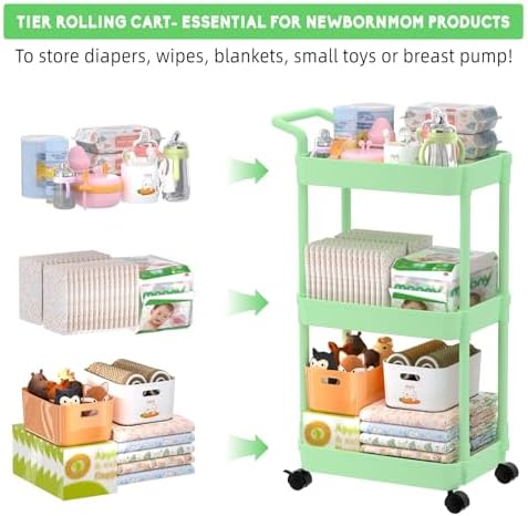 Volnamal Diaper Caddy, 3 Tier Rolling Cart - Image 2