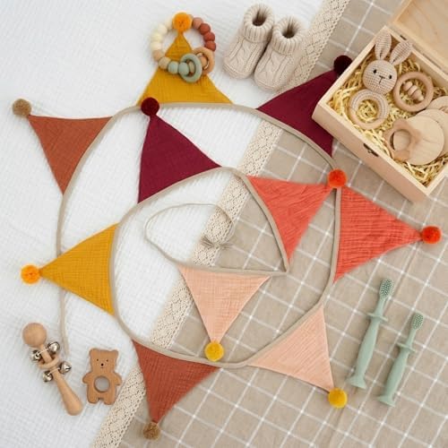 Fabric Bunting Banner, 2 Pack Handmade Neutral String Banner - Image 2