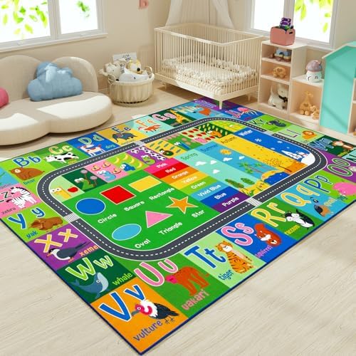 HOMORE Kids Educational Rug, 7x10 Green Kids Area Rug - Image 5