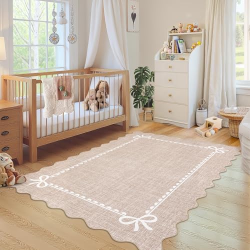 GarveeHome Scalloped Bow Rug 5x7 Washable Camel Rug - Image 4