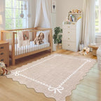 GarveeHome Scalloped Bow Rug 5x7 Washable Camel Rug - Image 4