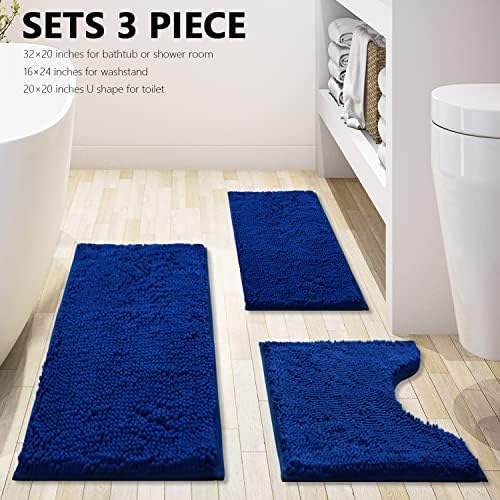 Bathroom Rugs Chenille 3-Piece Extra Soft and Absorbent Shag Bathroom Rugs - Image 3