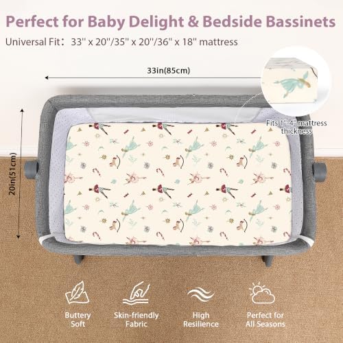 Baby Bedside Bassinet Sheets Fitted, 33”x20” Compatible - Image 2