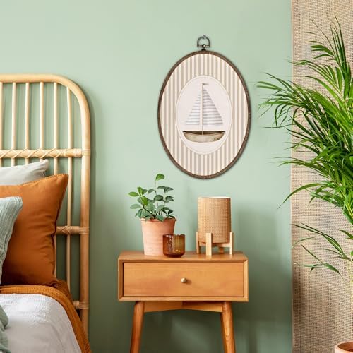 FLAWAFLOMA Vintage Sailboat Nursery Oval Wall Art Decor, Kids Room Canvas Wall - Image 3