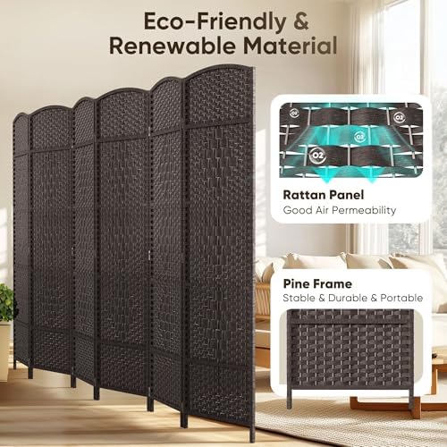 JOSTYLE Rattan Room Divider, 6-Panel Folding Privacy Screen 6ft. Extra Wide - Image 3