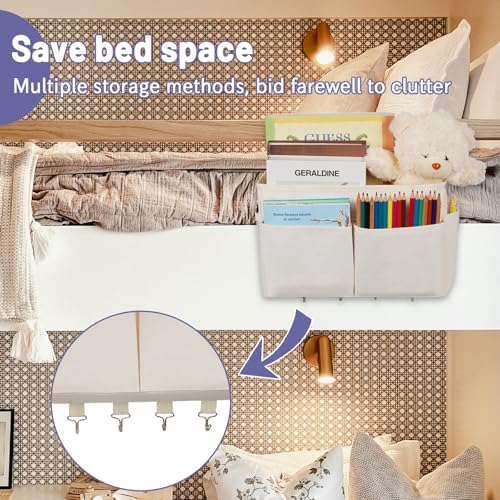 Bedside Caddy Organizer 5 Pockets 4 Hooks Bunk Bed 2Pack White - Image 5