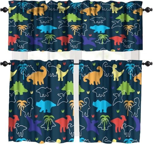 Boys Dinosaur Valance Curtains, Cartoon Dino Blackout Kids Window Treatments by Unknown