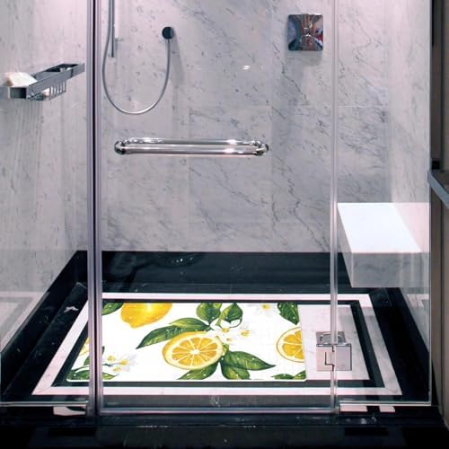 Shower Mat Non Slip 26.8 x 15.1 Inches, Lemons Flower Bathtub Mat Shower Stall - Image 6