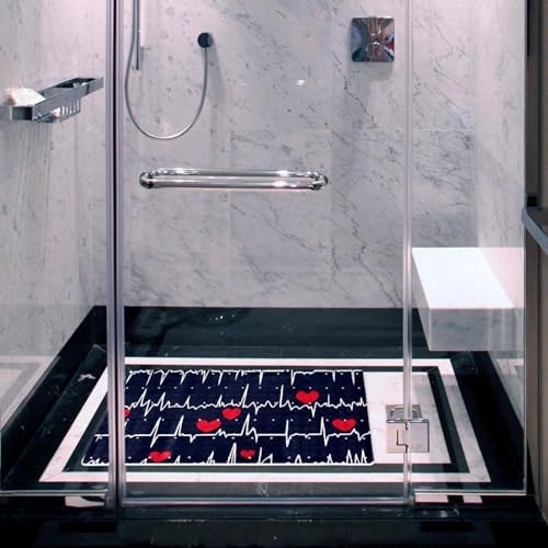 Shower Mat Non Slip 26.8 x 15.1 Inches, Heart Beat Bathtub Mat Shower Stall Mats - Image 6