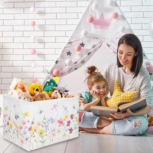 Boho Flower Nursery Basket, Waterproof collapsible storage box, Fall Wildflower - Image 4