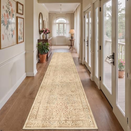Floral Animal Neutral Tan 2x10 Long Hallway Entryway Runner Rug, Washable Non - Image 4