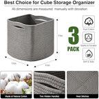 ICERZCZ 11 Inch Cube Storage Bins, Storage Cube Organizer Bins, Woven Cotton - Image 3