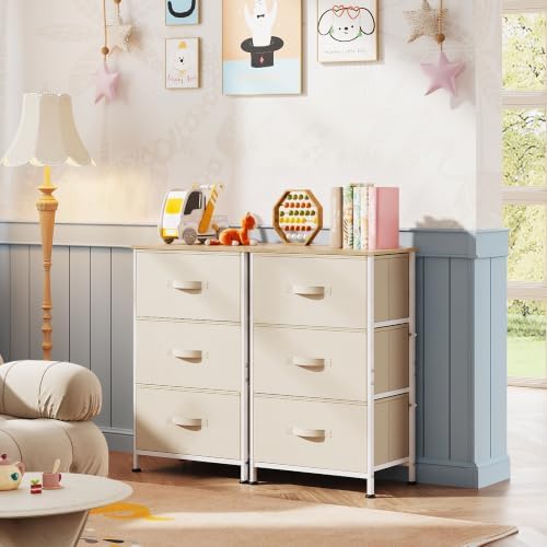 WLIVE Small Dresser Nightstand for Bedroom, 3 Drawers, Cream White - Image 4