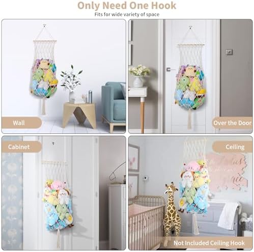 68 Inch Stuffed Animal Storage Net Corner Stuffy Hammock - Image 3