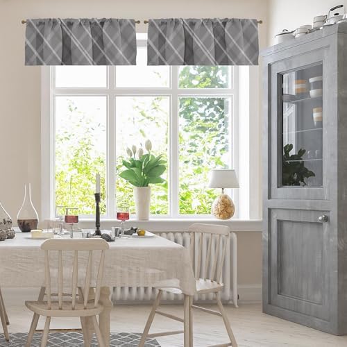 Emvency Valances for Windows, 2 Pack, 52x18 Inch, Plaid Checkered - Image 2