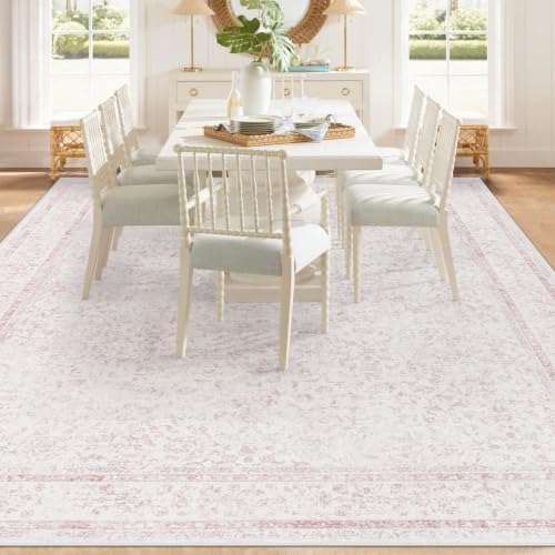 9x12 Area Rugs for Living Room: Washable Large Vintage Floral Rug Low Pile - Image 3