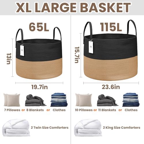 JMvicyroam 115L Extra Large Machine Washable Cotton Rope Blanket Basket - Image 2