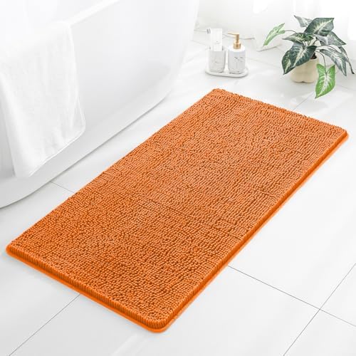 Chenille Bathroom Rug 26"x44" Orange, Non-Slip Plush Bath Mat by Kildoss