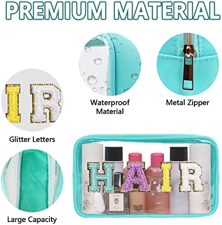 Iqimott Clear Patch Makeup Bag Hair Pouch, Preppy Personalized Chenille Letter - Image 3