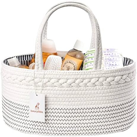 luxury little Diaper Caddy Organizer, Large Cotton Rope Nursery Baby Basket by LuxuryLittle