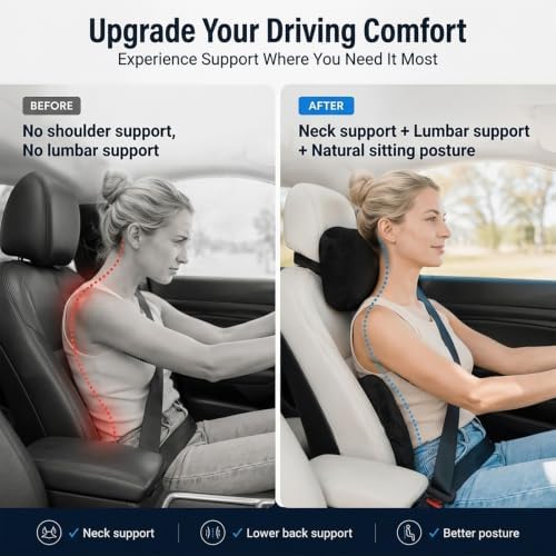 2 PCS Car Pillow for Driving Seat Soft Suede Headrest Neck & Lumbar Support - Image 3