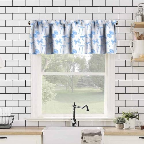 Blue Bow Valance for Girls Bedroom, Watercolor Ribbon Bow Princess Romantic - Image 4