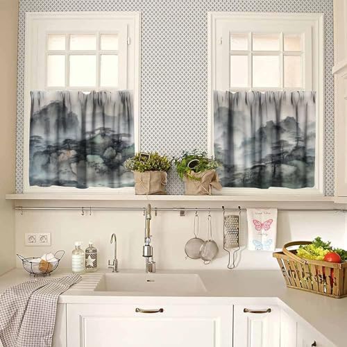 Forest Valance Curtain for Kitchen, Watercolor Japan China Style Nature - Image 2