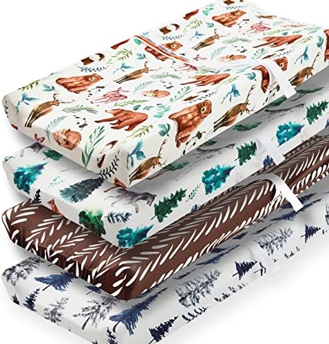 4 Pack Changing Pad Covers Woodland Forest Animals Wood Neutral Unisex Fitted by Jola%27s+House