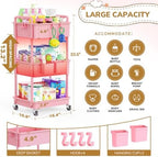 Goovilla Diaper Cart with Lockable Wheels and Easy Assembly, 3 Tier Pink - Image 4