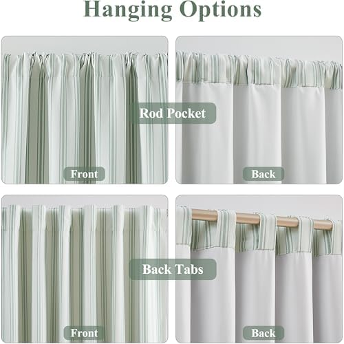 ZJDECOR Green White Striped Full Blackout Curtain Panels 90 Inches Long - Image 4