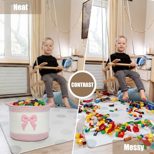 Baby Laundry Basket for Nursery, Large 15”x12”Baby Girl Storage Baskets - Image 6
