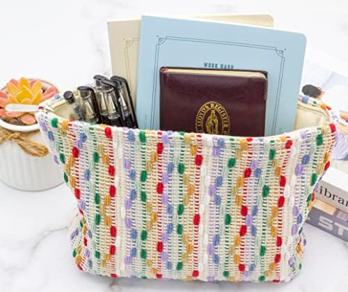 Flat Makeup Bag for Women, Zipper Cosmetic Pouch for Purse, Rainbow Dot - Image 2