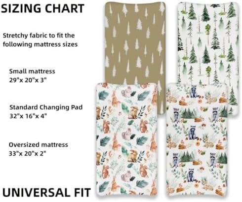 4 Pack Changing Pad Covers Woodland Forest Animals Wood Neutral Unisex Fitted - Image 7