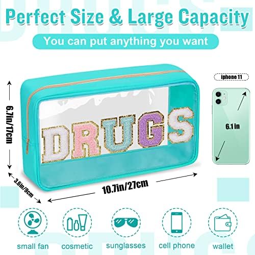 Chenille Letter Clear Makeup Bags Drugs Pouch, Preppy Patch Makeup Bag - Image 2