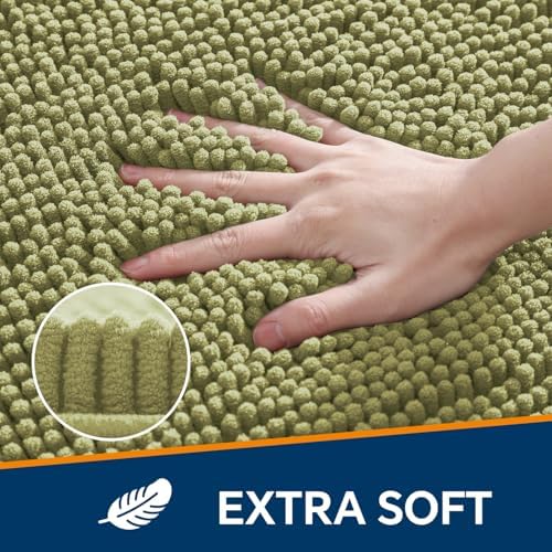 Chenille Bathroom Runner Rug 17"x47" Sage Green, Plush Bath Mat - Image 3