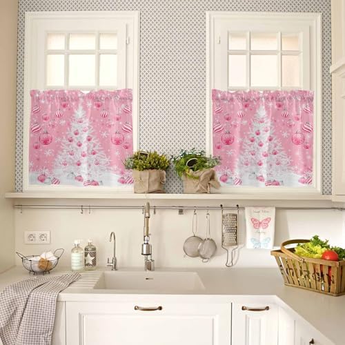 Pink Christmas Kitchen Curtains and Valances Set - Image 4