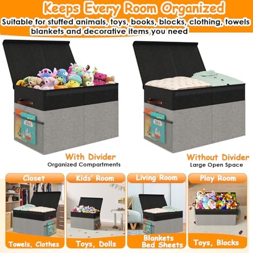 Large Toy Storage Box with Lid, Toy Chest with Divider, Foldable Organizer - Image 6